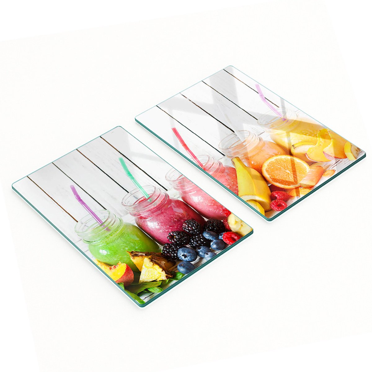 Glazen serveerplanken met afbeeldingen voor fruitcocktails 2x40x52 cm