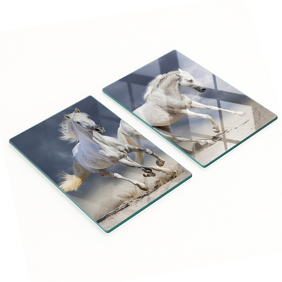 Decoratieve snijplanken van gehard glas met strandpaardenmotief, 2x40x52 cm