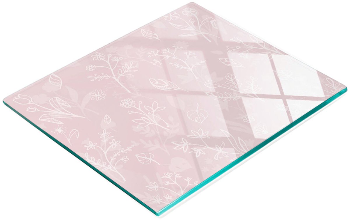 Multifunctionele decoratieve snijplank van gehard glas met bloemenmotief, 60x52 cm