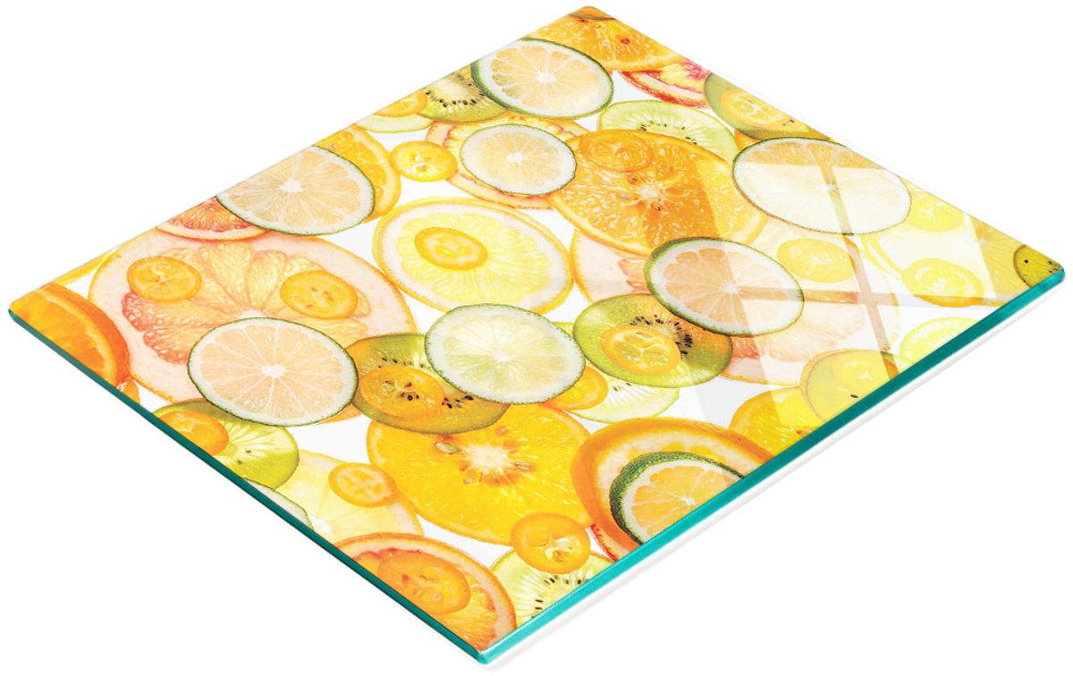 Decoratieve glazen snijplank met citrusvruchtenmotief, 60x52 cm