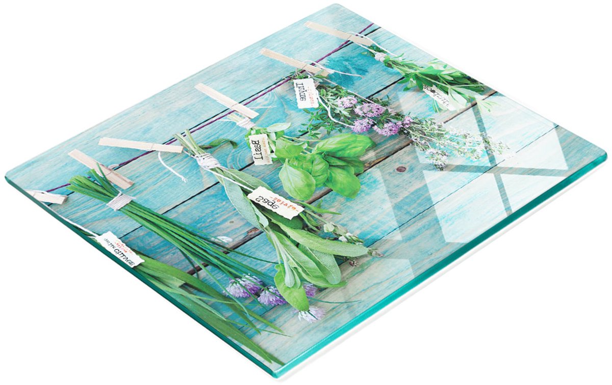 Keukenplank van gehard glas met decoratieve afbeeldingen van hangende kruiden, 60x52 cm