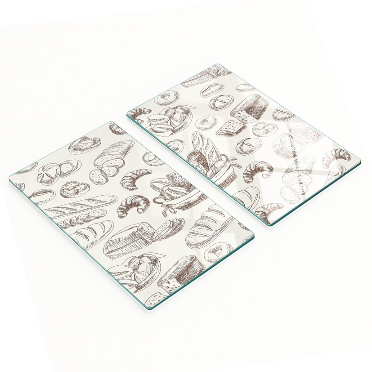 Set van gehard glazen snijplanken met broodprint, 2x30x52 cm