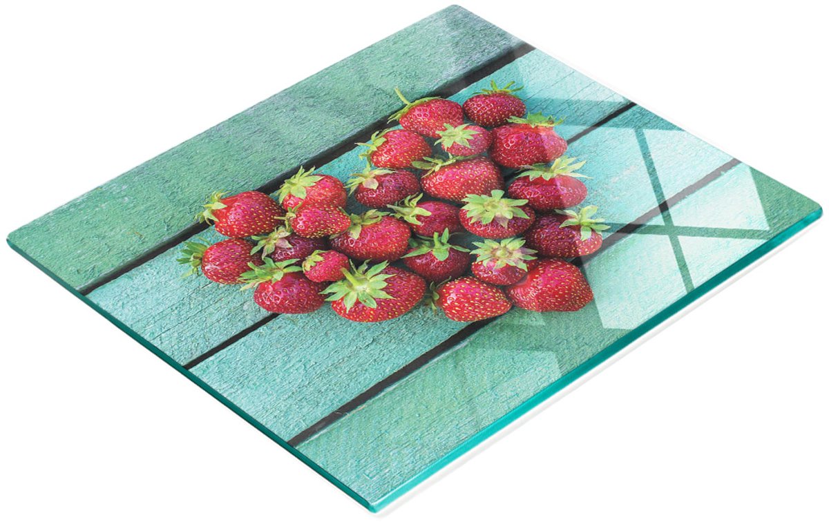Decoratieve glazen serveerplank met aardbeienhartmotief, 60x52 cm