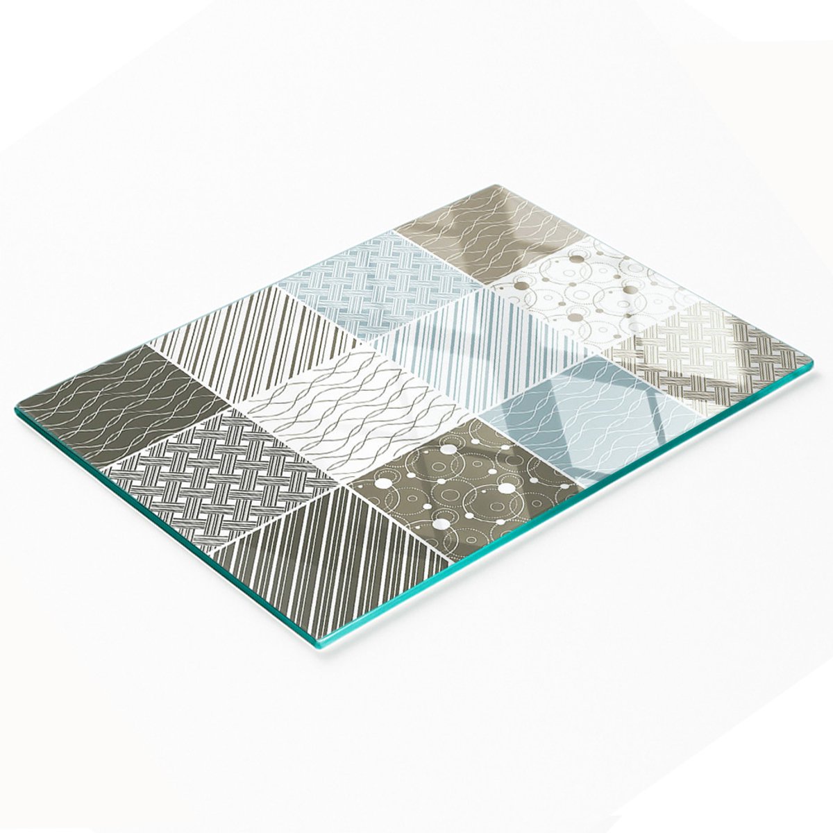 Decoratieve glazen snij- en serveerplank met geometrisch patroon, 80x52 cm