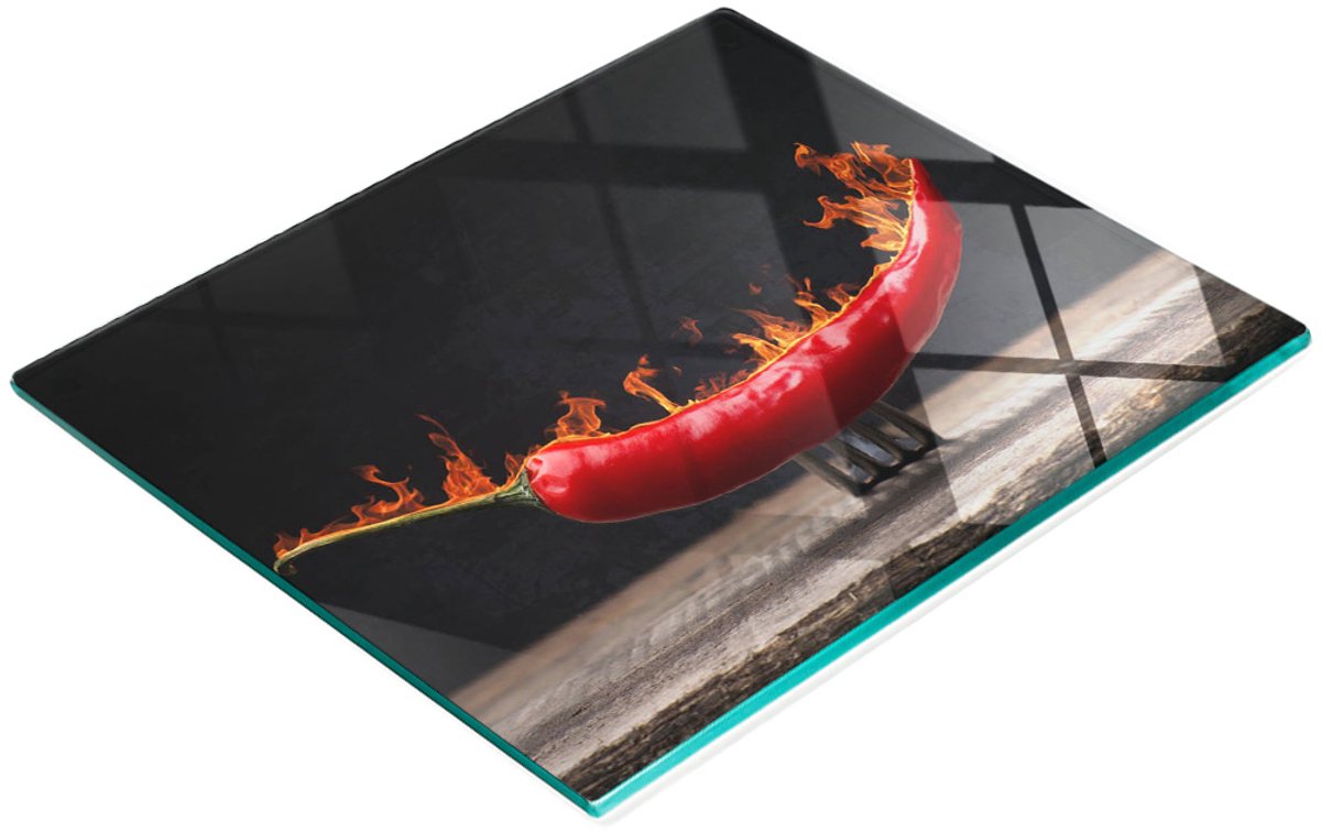 Decoratieve glazen keukensnijplank in de vorm van een chilipeper, 60x52 cm