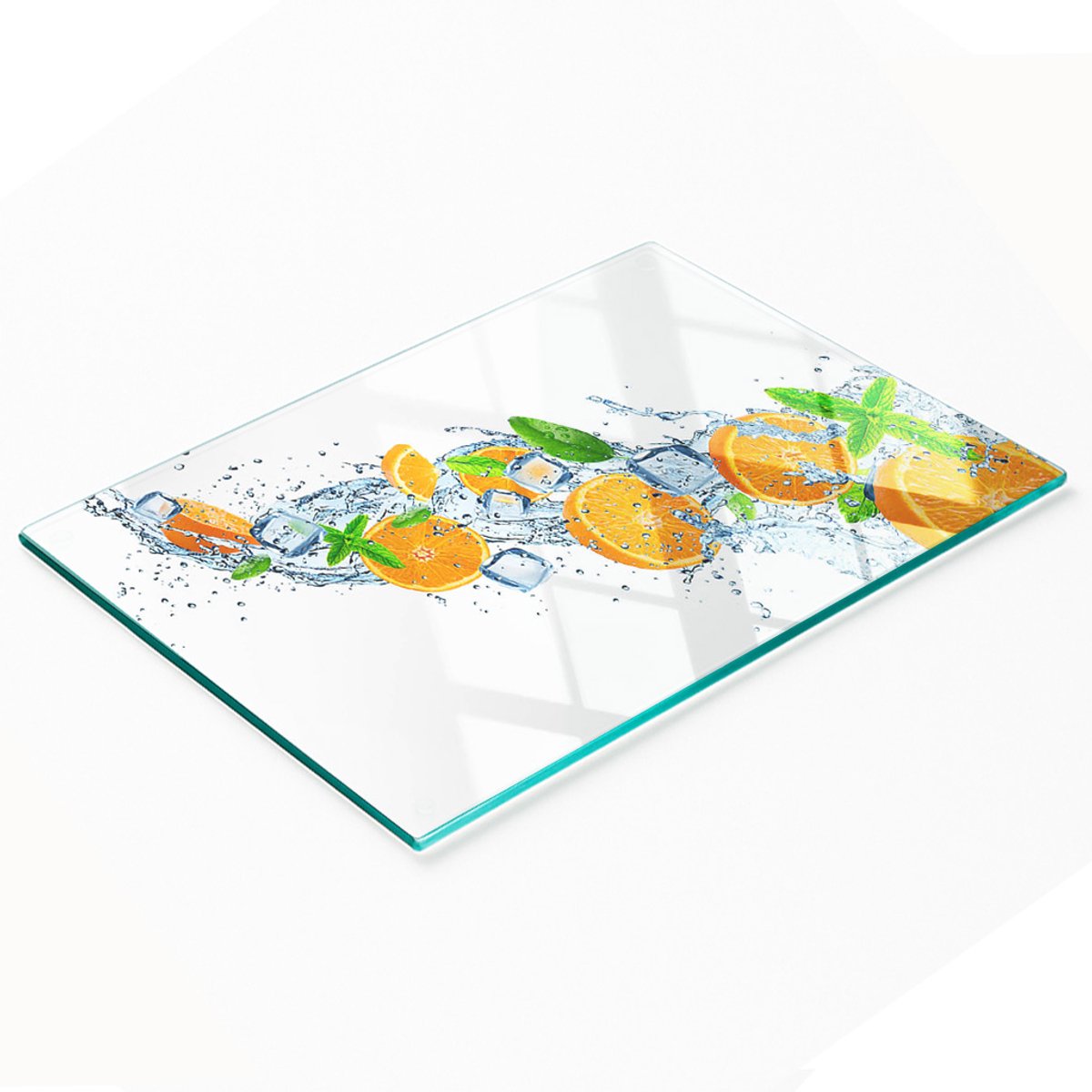 Decoratieve snijplank van gehard glas met sinaasappelmotief, 80x52 cm