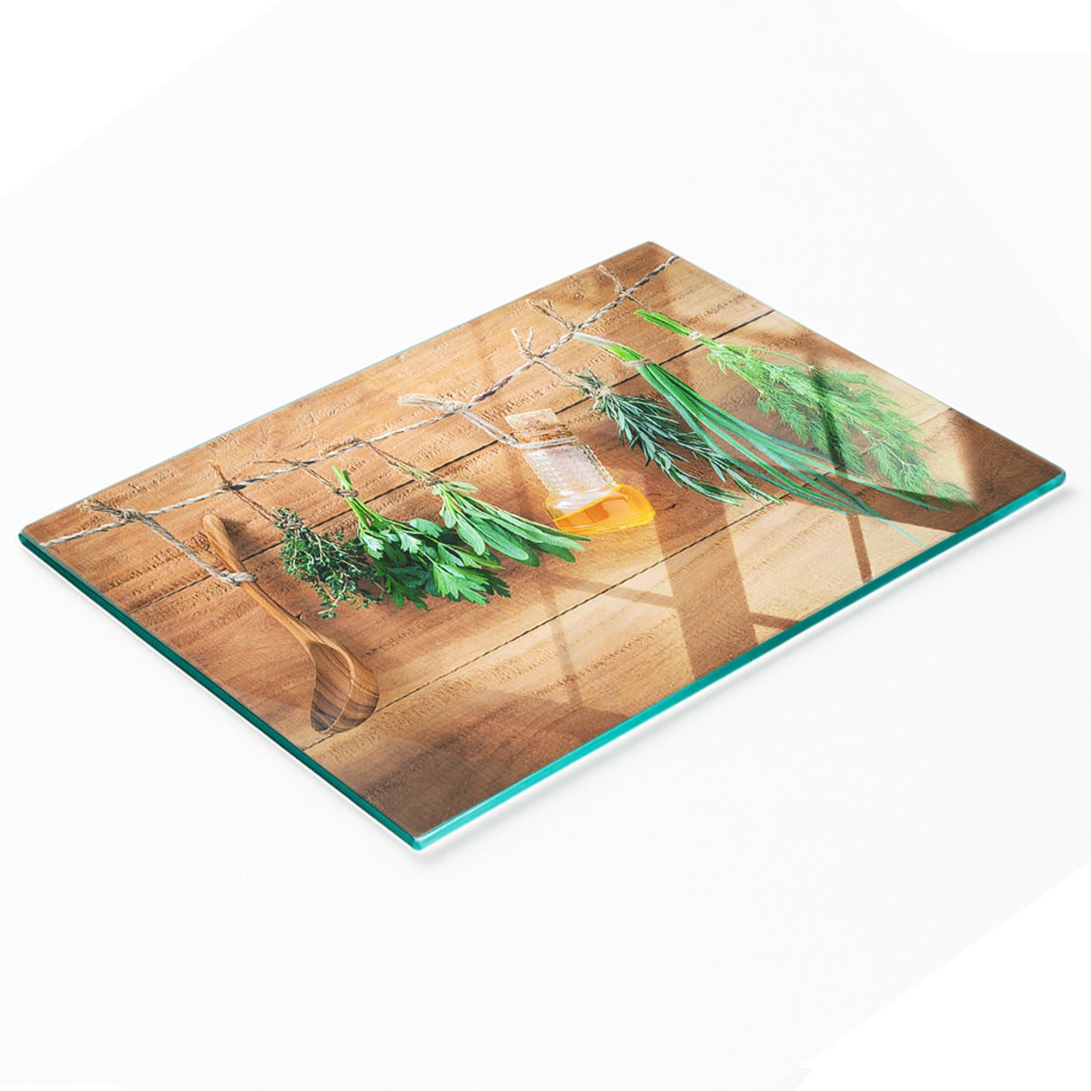 Decoratieve snijplank van gehard glas met kruidenkoord, 80x52 cm