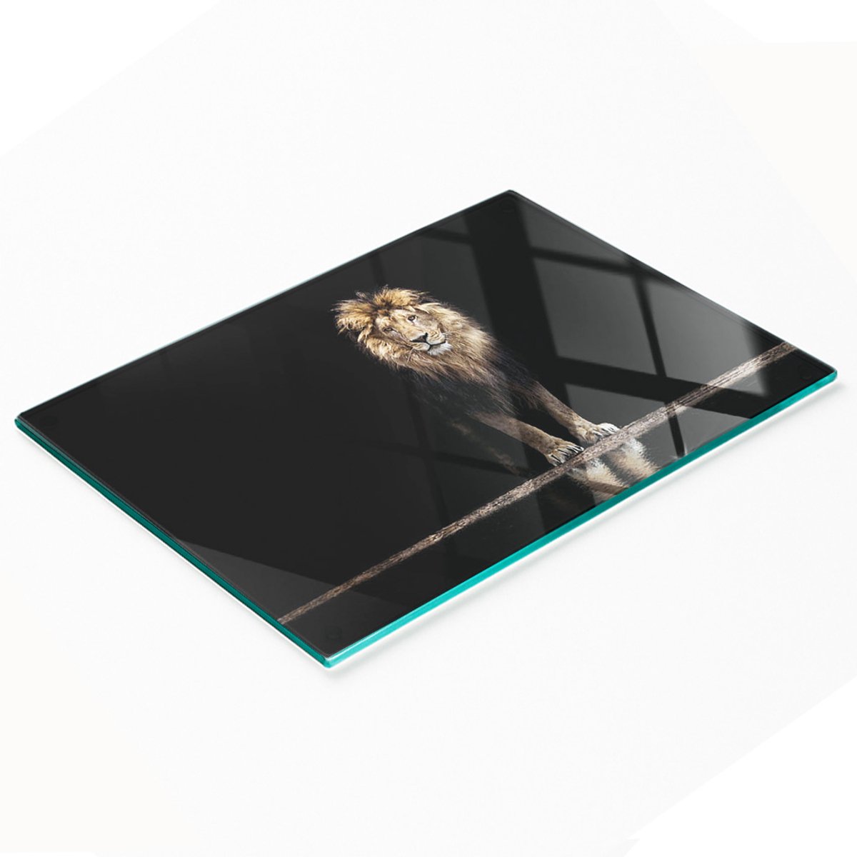 Decoratieve glazen serveerplank voor snacks, met leeuwenportret, 80x52 cm