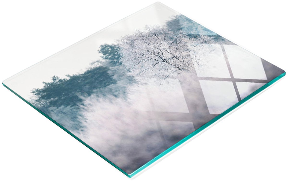 Keukenplank van gehard glas met decoratieve afbeelding van winterbomen, 60x52 cm