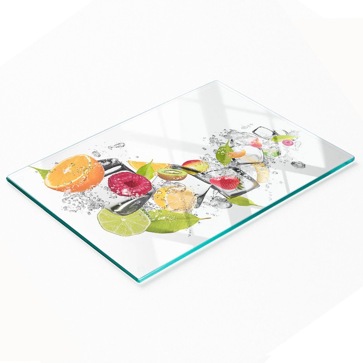 Keukenplank van gehard glas met decoratieve afbeelding van fruit met ijs, 80x52 cm