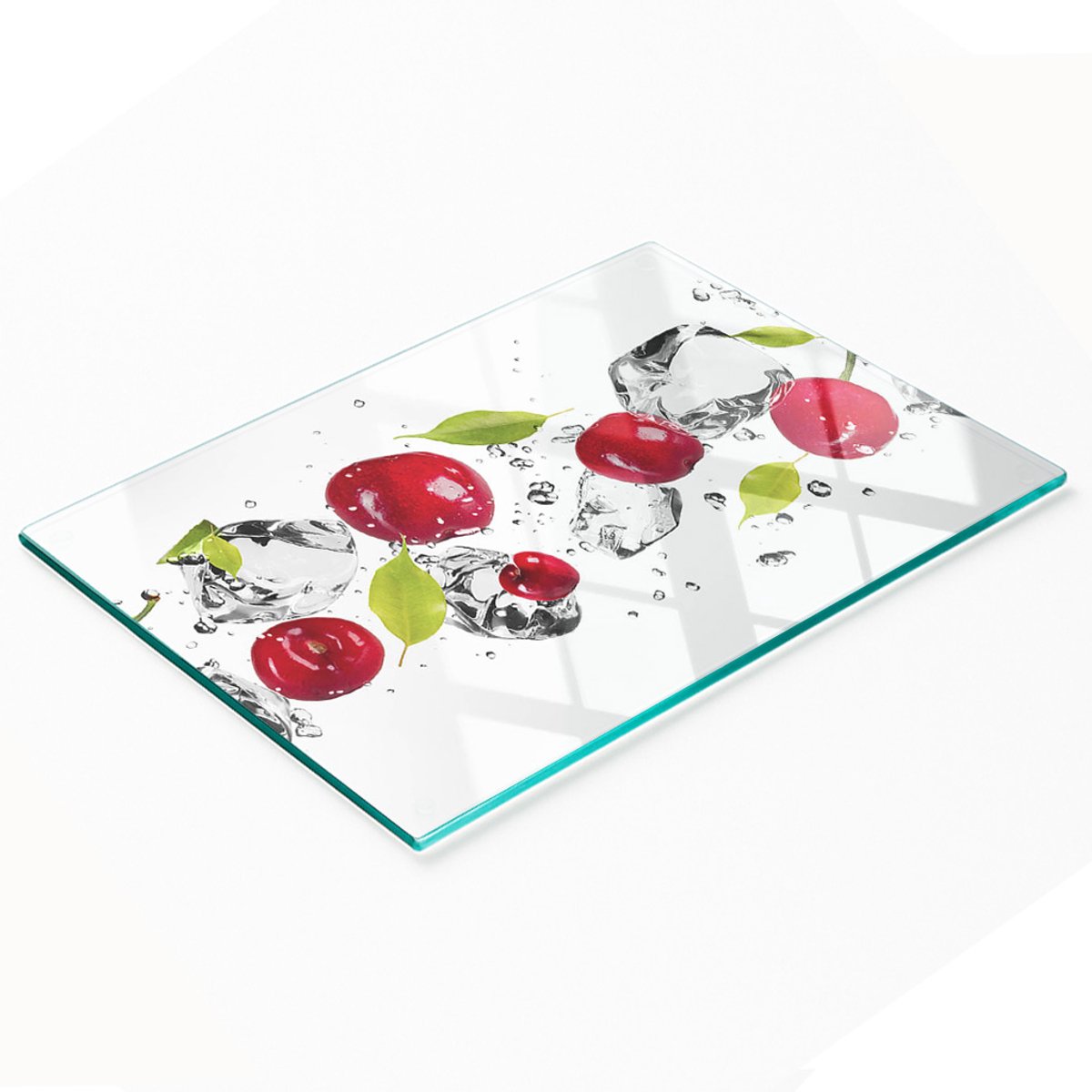 Multifunctionele decoratieve glazen snijplank voor de keuken, kersen en water, 80x52 cm