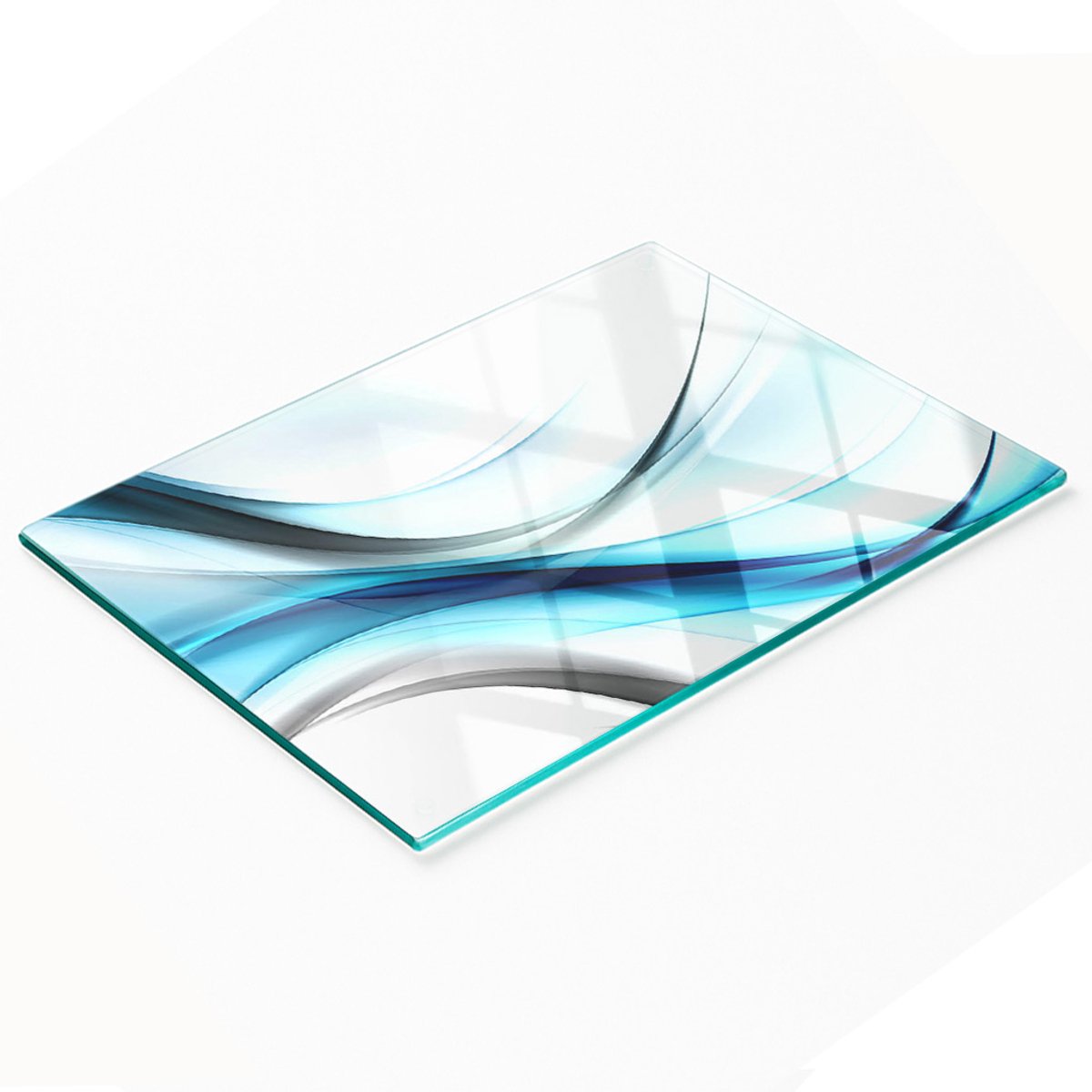 Decoratieve glazen snij- en serveerplank met abstract golvenpatroon, 80x52 cm