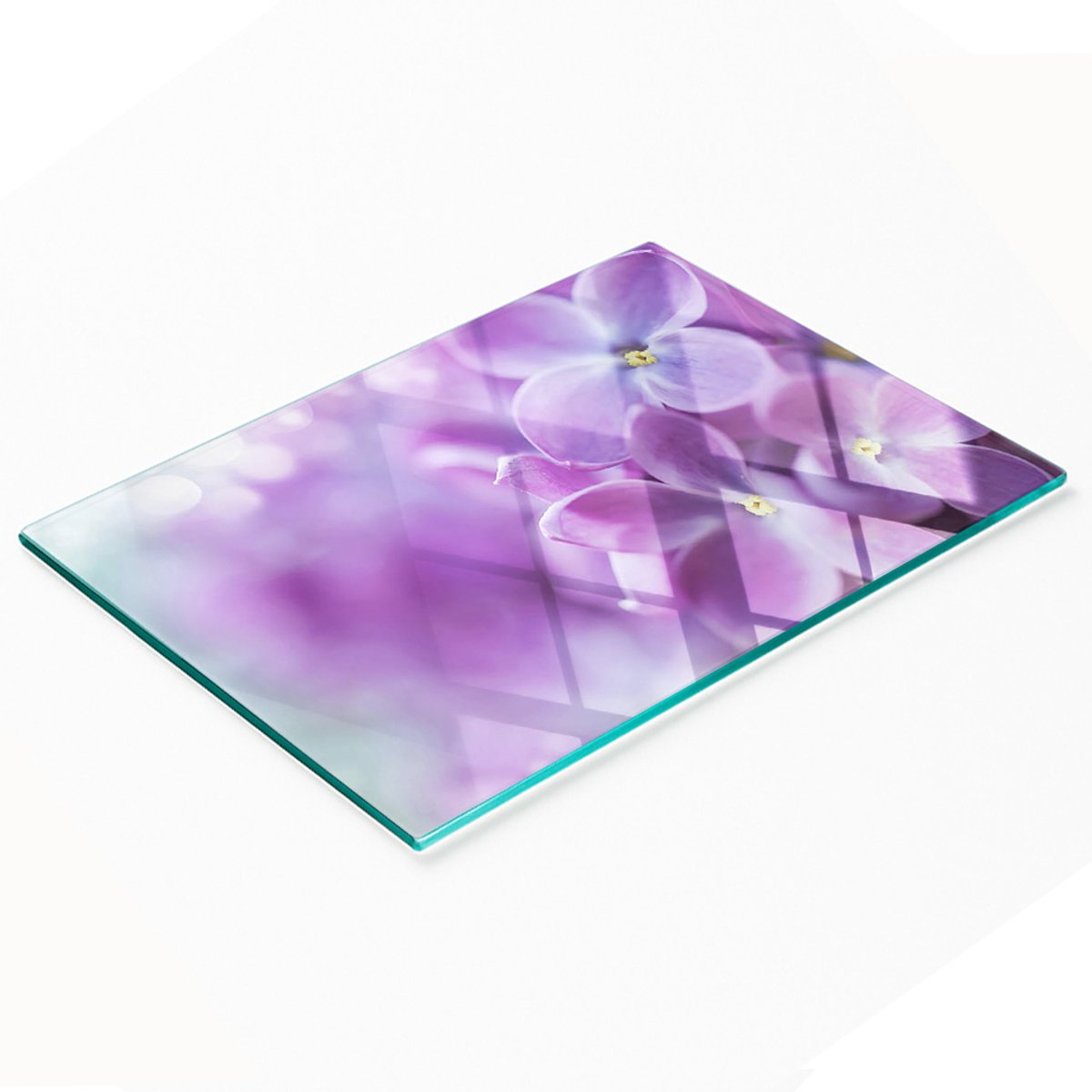 Decoratieve glazen snij- en serveerplank met paarse bloemen 80x52 cm