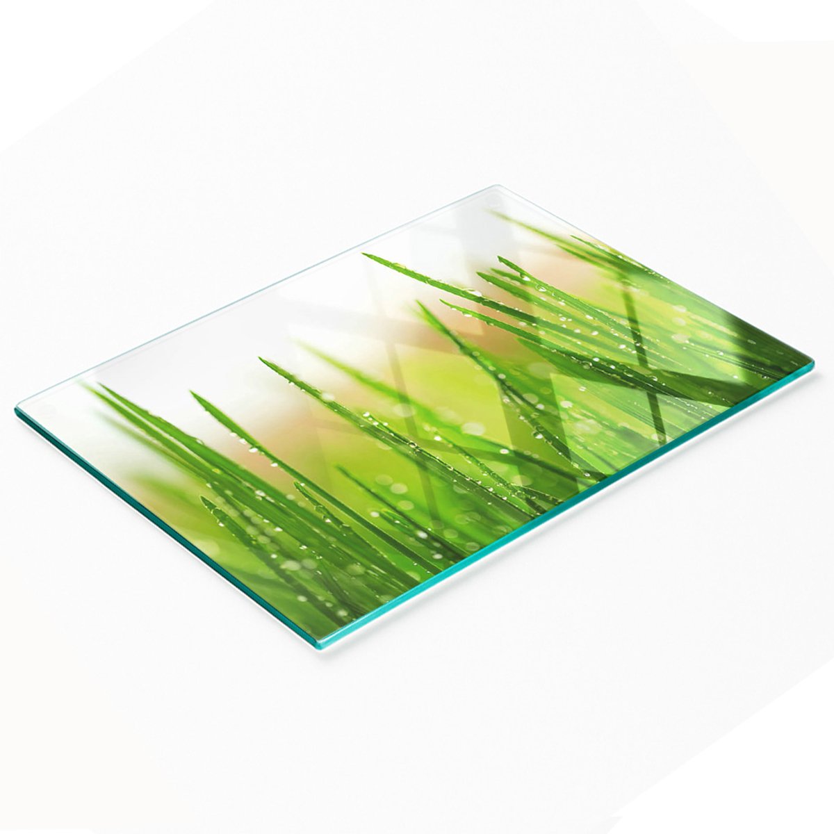 Decoratieve glazen snij- en serveerplank voor in de keuken, grasmotief, 80x52 cm