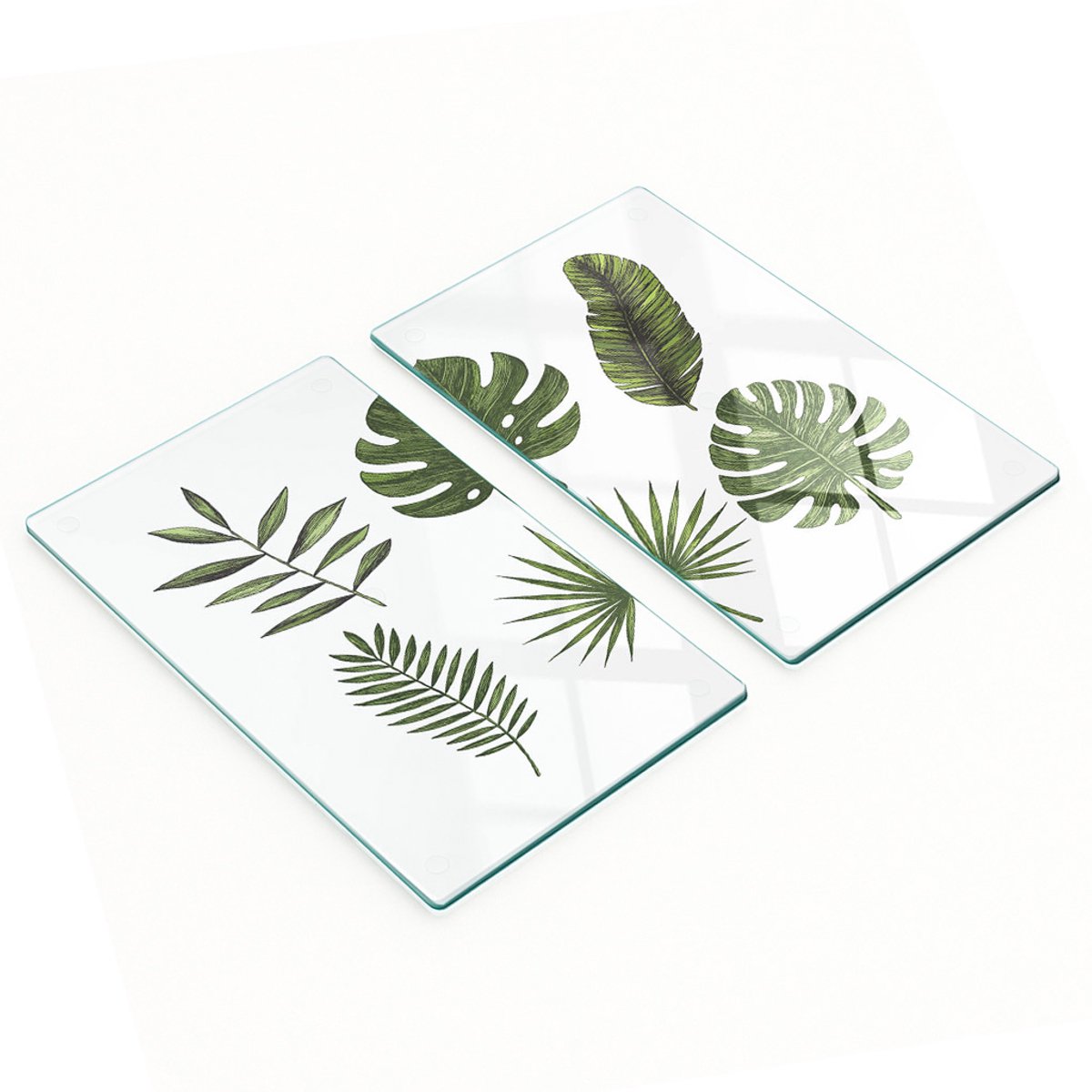 Decoratieve snijplanken van gehard glas met tropische bladeren, 2x30x52 cm