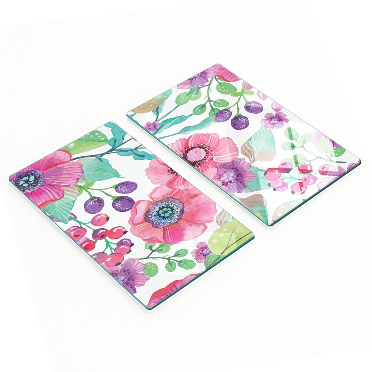 Keukenplanken van gehard glas met bloemen- en bessenmotief, 2x30x52 cm