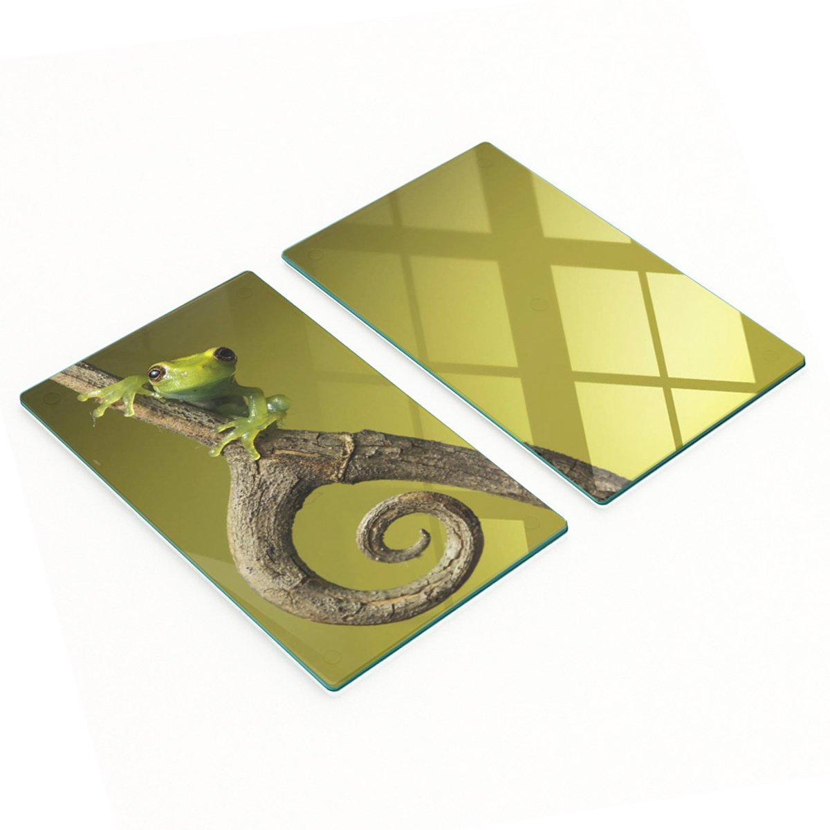Decoratieve glazen snij- en serveerplanken Groene Kikker 2x30x52 cm