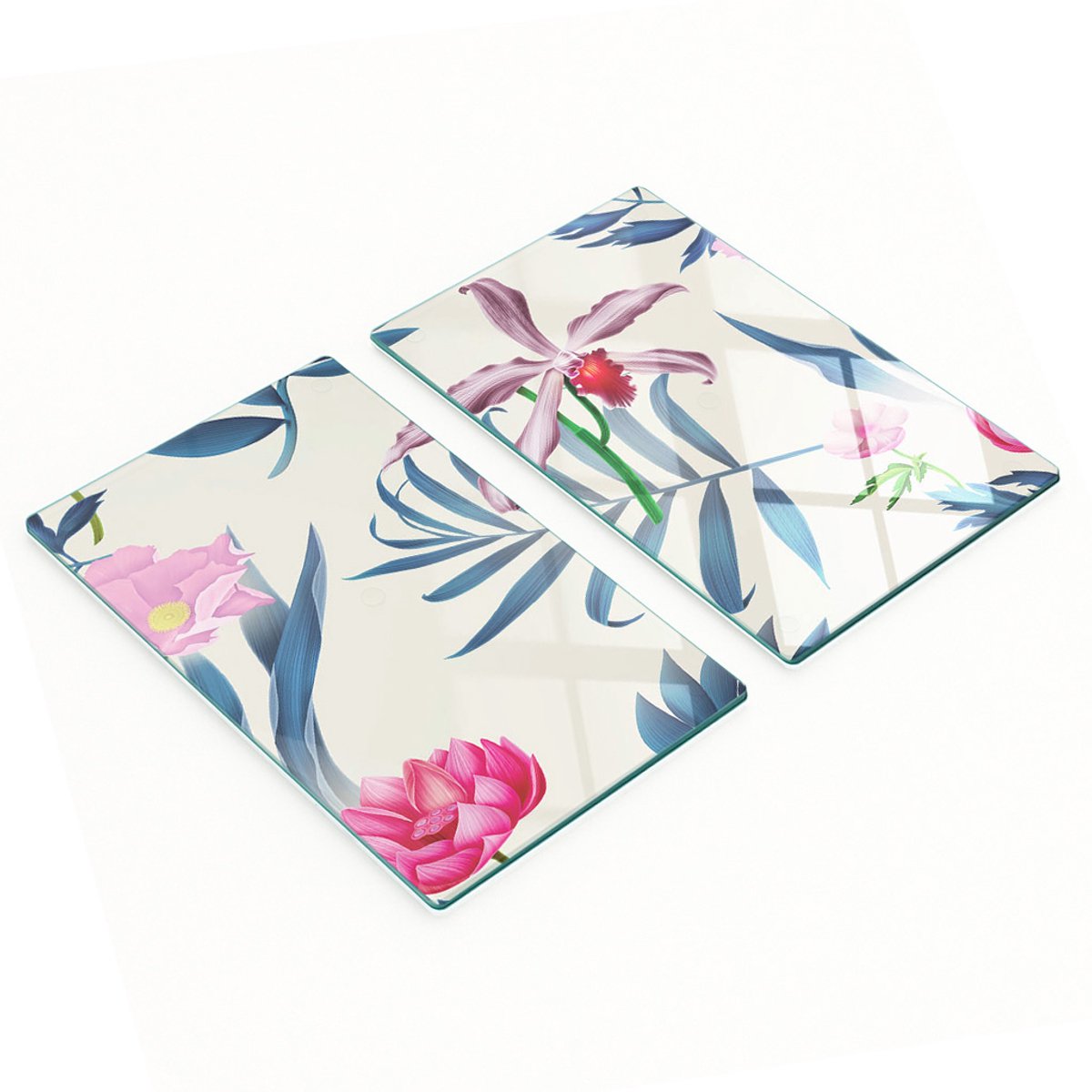 Decoratieve glazen snij- en serveerplanken met orchideeënmotief, 2x30x52 cm