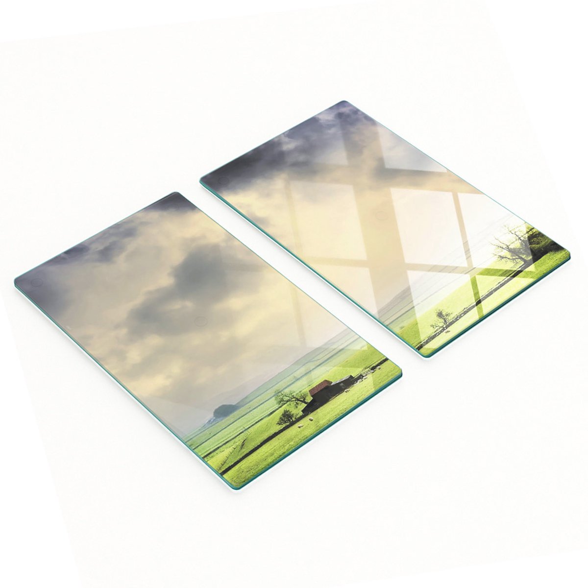 Set van gehard glazen keukenplanken met veldpatroon, 2x30x52 cm