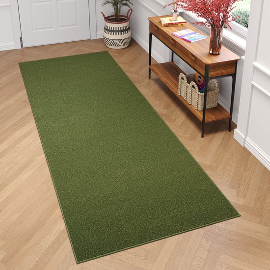 Tapiso Mono Tapis de couloir Vert Uni Poils courts Tapis Taille - 120x1000