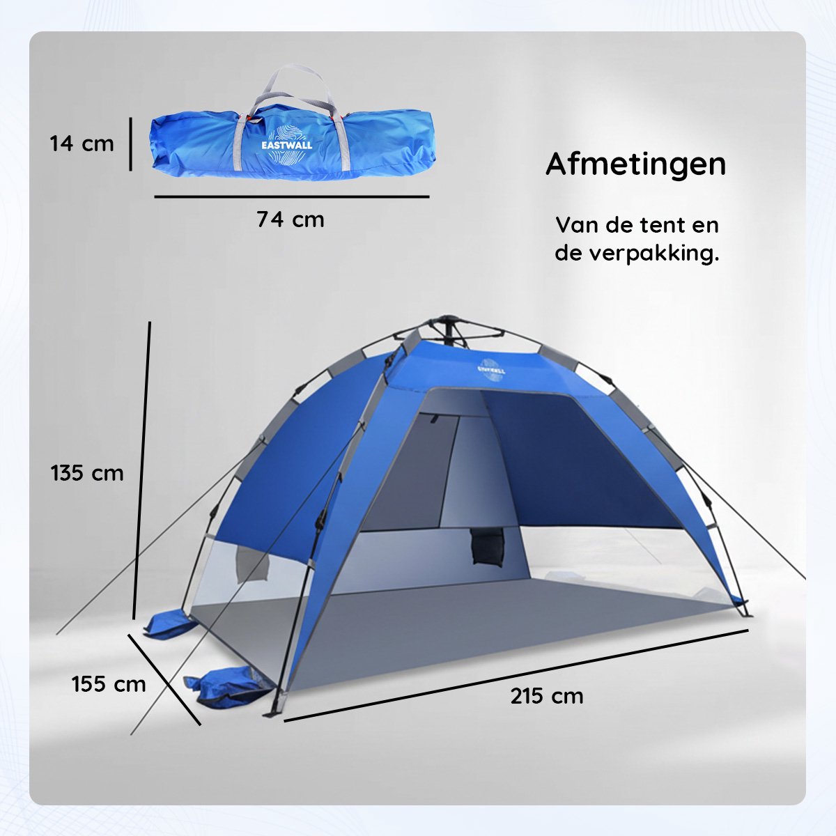 Eastwall Standtent - Pop-up Campingtent - 215 x 215 cm - UV bescherming - 3-4 personen - Tent - Blauw – foto 7