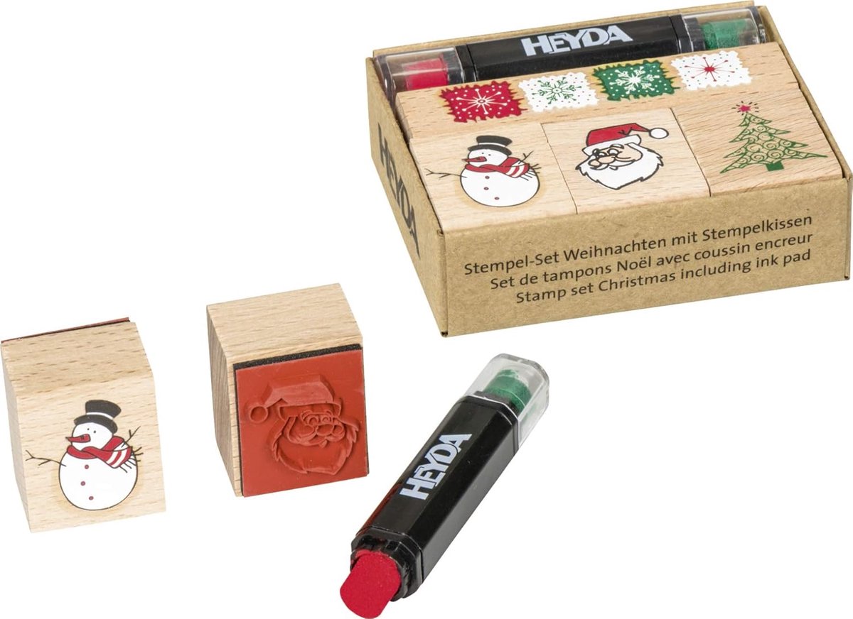 Houten Stempelset Kerstthema - Inclusief 3 Kerststempels en Stempelstift