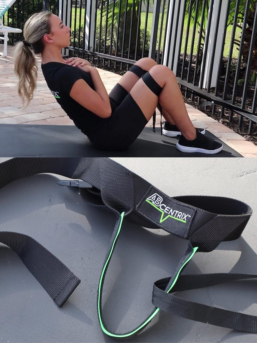Fitness Harnas - Buikspier Trainer - Krachttraining Buikspieren - Gepatenteerd V-tether Ontwerp - One Size Fits All - Zwart Neon Groen