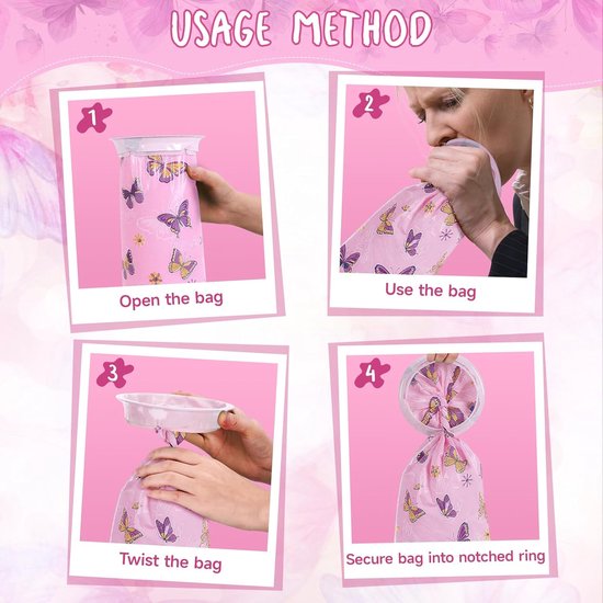 10 stuks Spuugzakken- braakzakjes van 1000 ml - Lekvrij ontwerp - Noodtassen voor in de auto - Schoonmaaktassen voor op reis - 15,5*35 cm - Voor op reis - roze van Merkloos — afbeelding 4