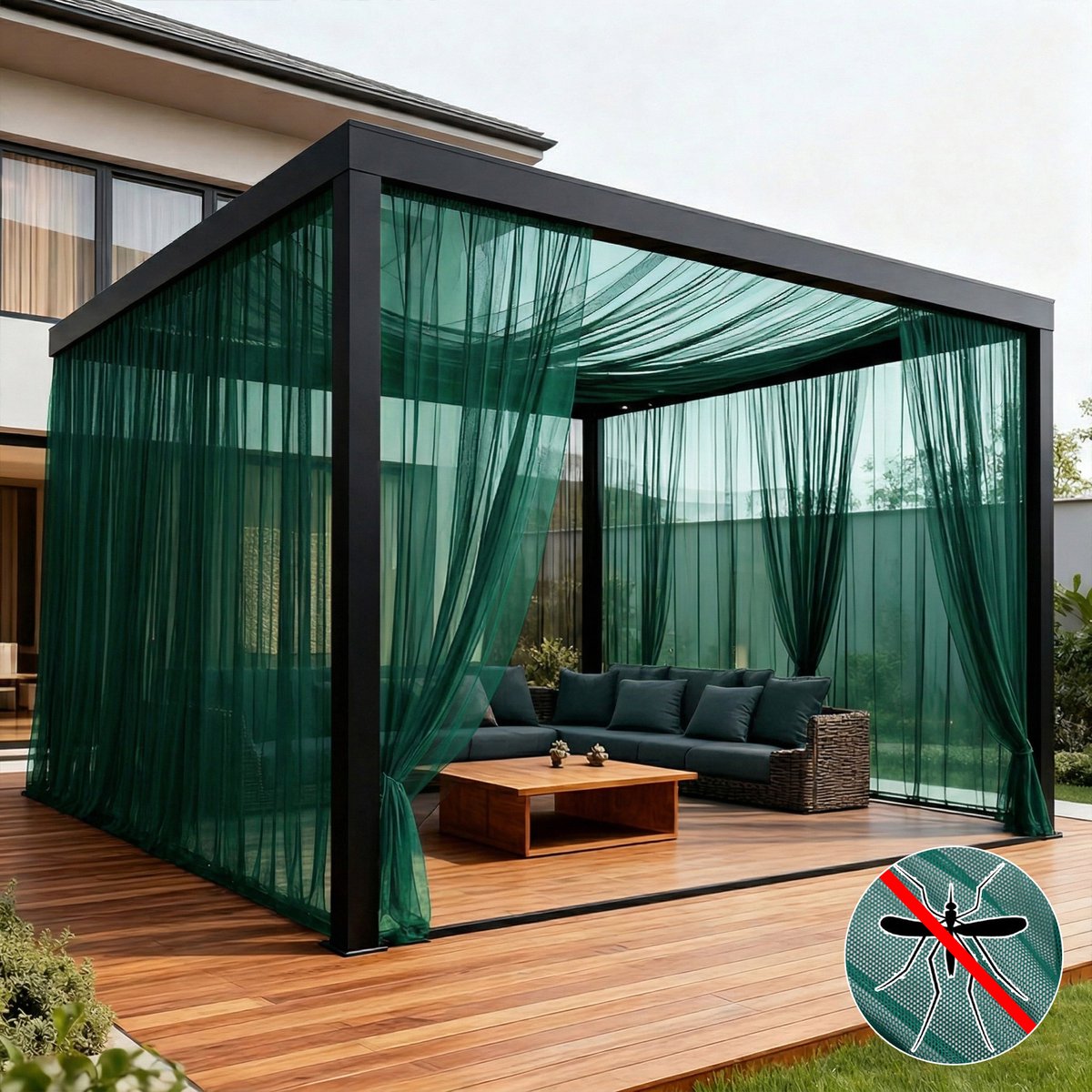 Qelus 2 Stuks Lichtgewicht Klamboe Buitengordijn - Vitrages - Op Maat Te Knippen DIY Muggennet - Fijnmazig Vliegengordijn voor Patio - voor Overkapping & Deur - 320cmx213cm - Groen Groen - 2 Stucks
