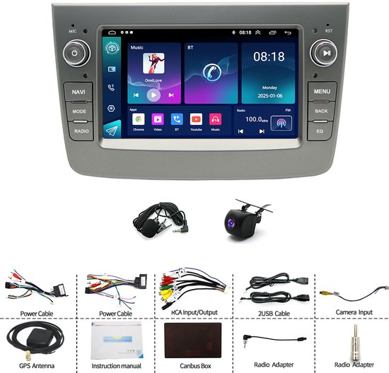 Autoradio-7-inch autoradio met Android 14 GPS-navigatie voor Alfa Romeo Mito 2008-2019, ondersteuning voor draadloze CarPlay en Android Auto, FM/RDS-radio, DAB+-speler, wifi, Bluetooth, 2GB+64GB