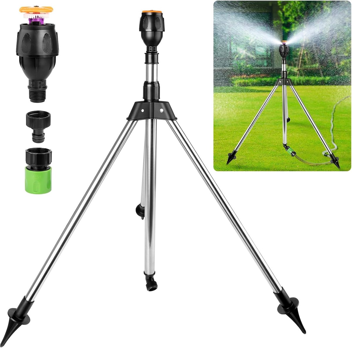 Gazon Sproeier - Watersproeier Tuin - Groot Oppervlak - 360 Graden Dekking - Telescopisch Statief - Zwart