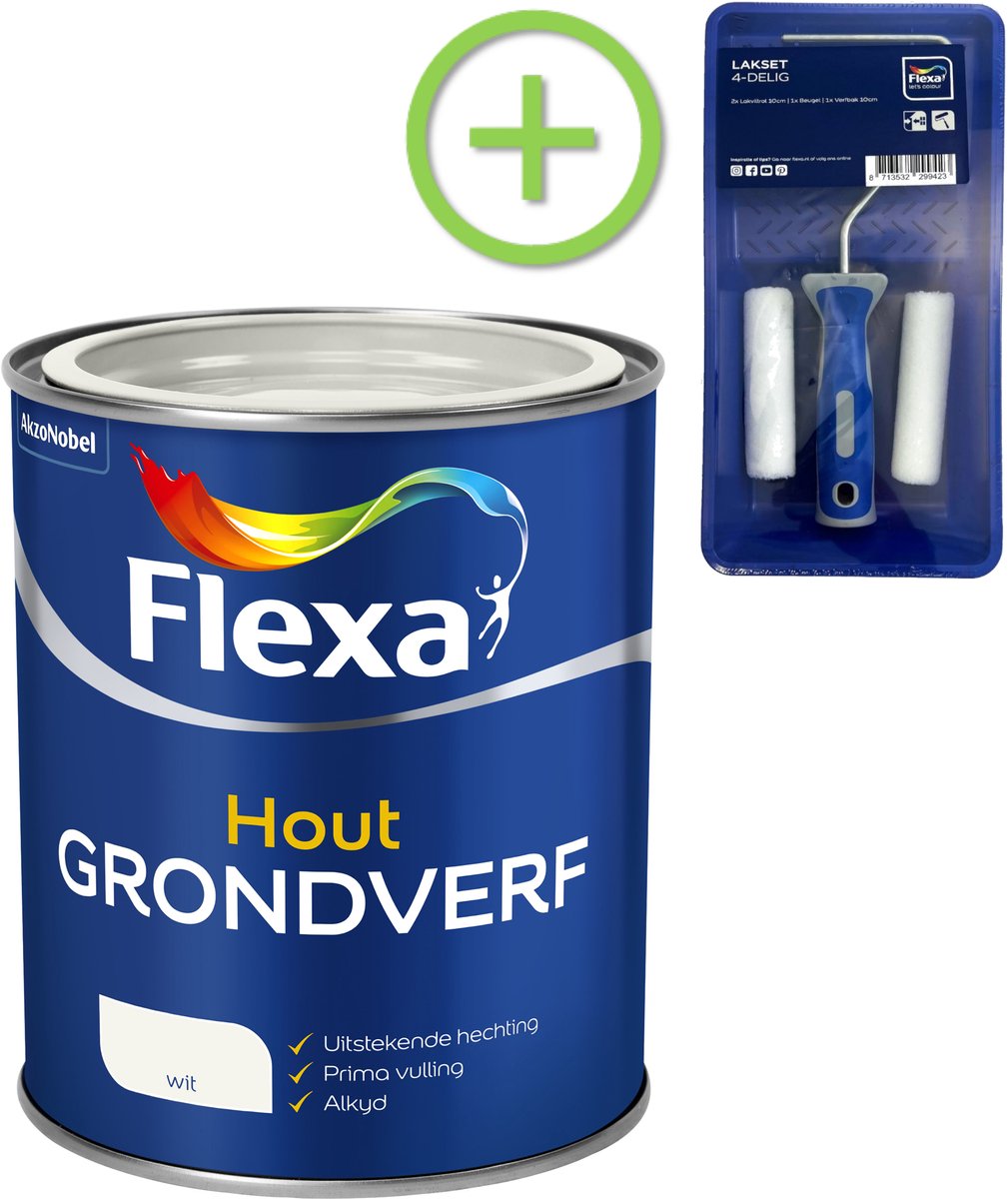 Flexa - Grondverf - Wit - 750 Ml + Gratis Flexa Lakset 4-Delig