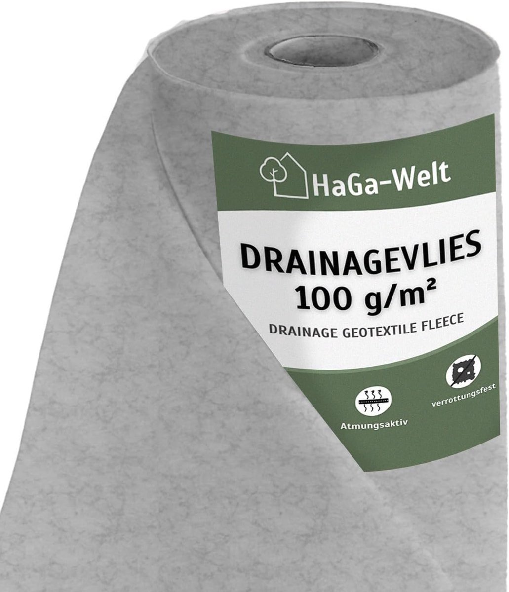 Drainagevlies 100 g/m² - Filterdoek Geotextiel - Tuinbouw Wegbouw - Waterdoorlatend UV-bestendig - 100m x 15m - Grijs