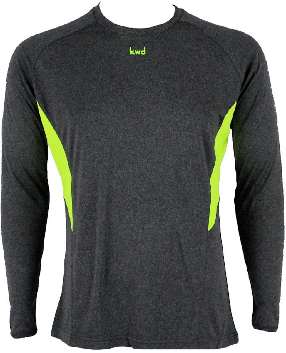 KWD - Sportshirt Bueno lm - Maat 140/152 - Grijs mêlee/neon geel