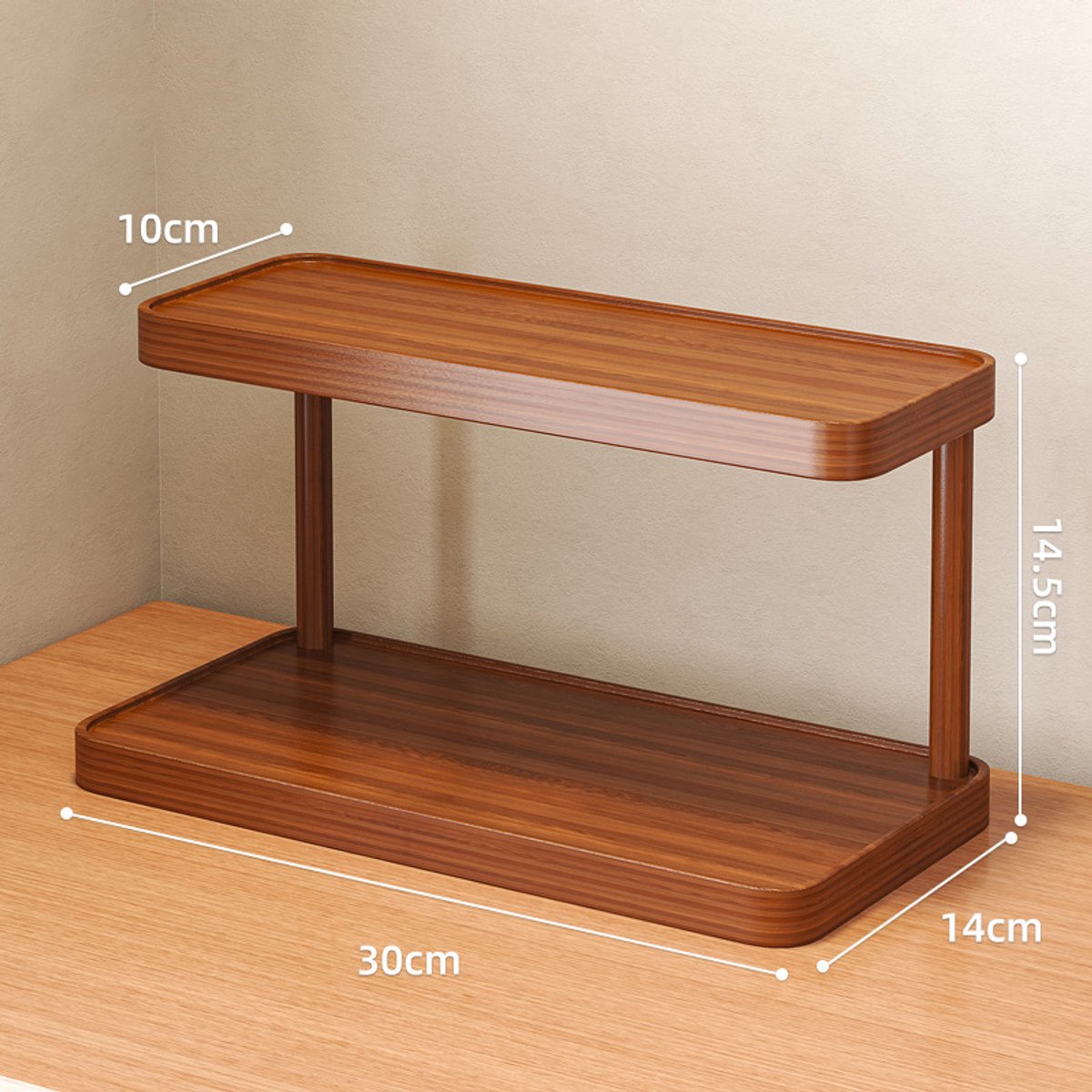 Displayrek voor op het aanrecht - Dubbellaagse bureau-organizer - plank - bekerhouder voor op het bureau - opbergrek voor op de eettafel - 30x14x14.5cm - bruin - geschikt voor kantoren, studentenkamers, keukens en badkamers — cadeau in Cadeau-ideeën - foto 4
