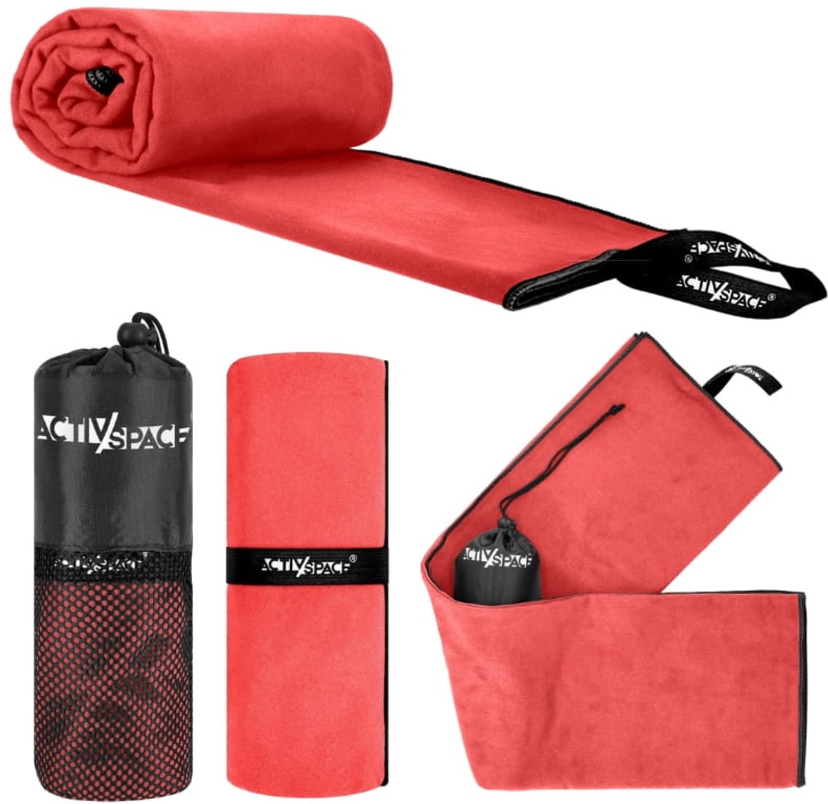 ACTIV SPACE Ręcznik - Sneldrogende Handdoek - 180x90cm - Microvezel - Rood Zwart