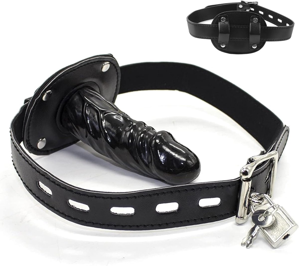 Oneay Dildo-mondknevel met slot, realistische siliconen mondknevel, verstelbare bondage-mondknevel, leren riem, SM-dildo seksspeeltje voor stellen