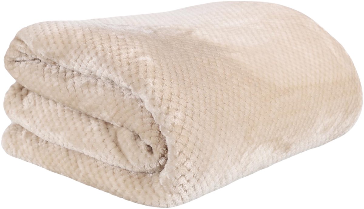 Home Deco Factory Fleece deken - beige - 180 x 220 cm cm - polyester - XXL woondeken - plaid -