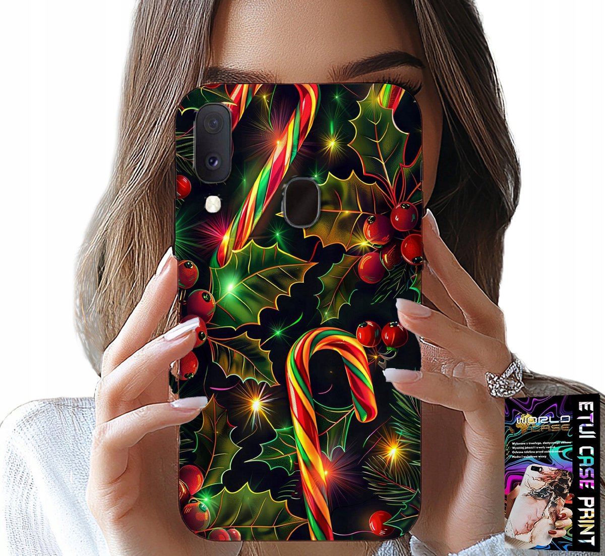HOESJE VOOR SAMSUNG GALAXY A40 - SUIKERSTOKJE, MARETOE, KERSTBOOM + GLAS