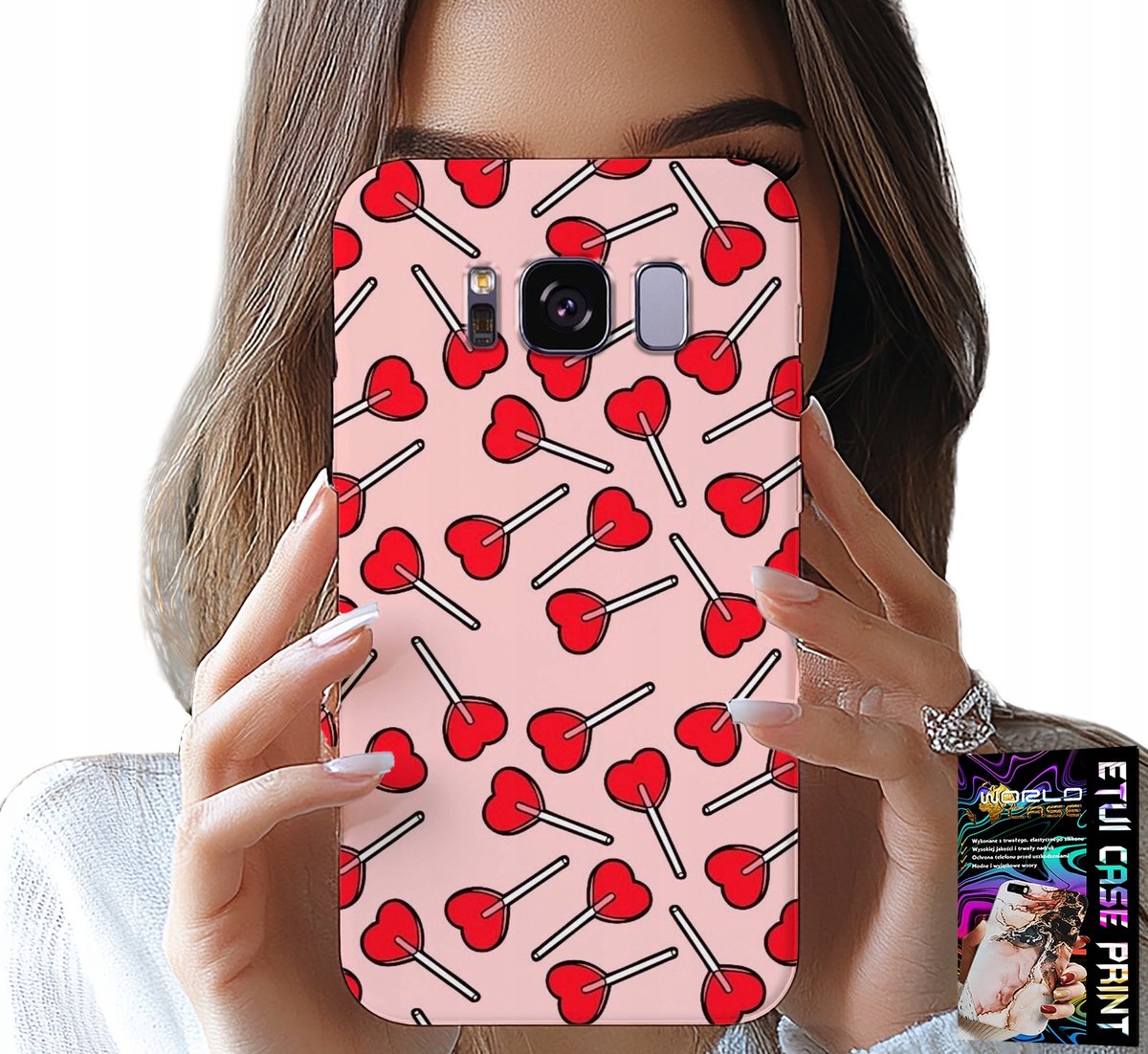 HOESJE VOOR SAMSUNG GALAXY S8 - VROUWELIJK, MODIEUS PATROON: LOLLIPOPS IN HARTJES