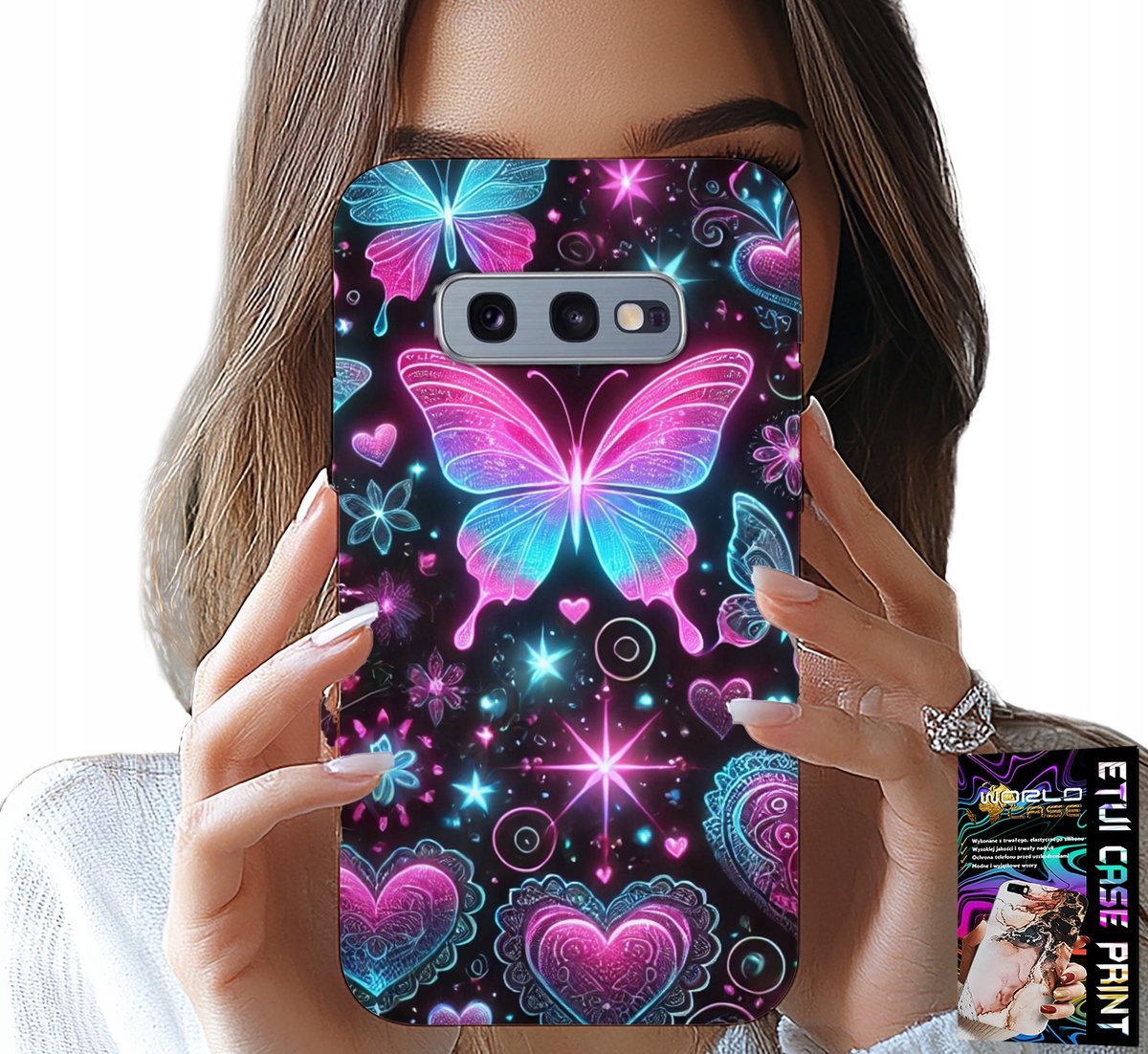 HOESJE VOOR SAMSUNG GALAXY S10E - KLEURRIJK VLINDER- EN HARTPATROON