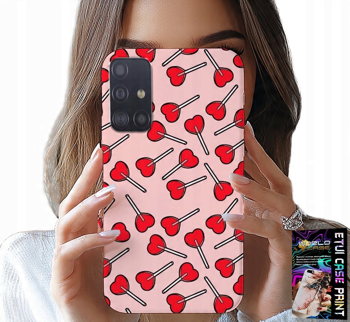 HOESJE VOOR SAMSUNG GALAXY A71 - VROUWELIJK, MODIEUS PATROON: LOLLIPOPS IN HARTJES