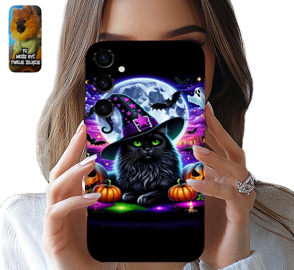 Hoesje voor Samsung Galaxy S24 Halloween Kat Pompoen Heks + Glas