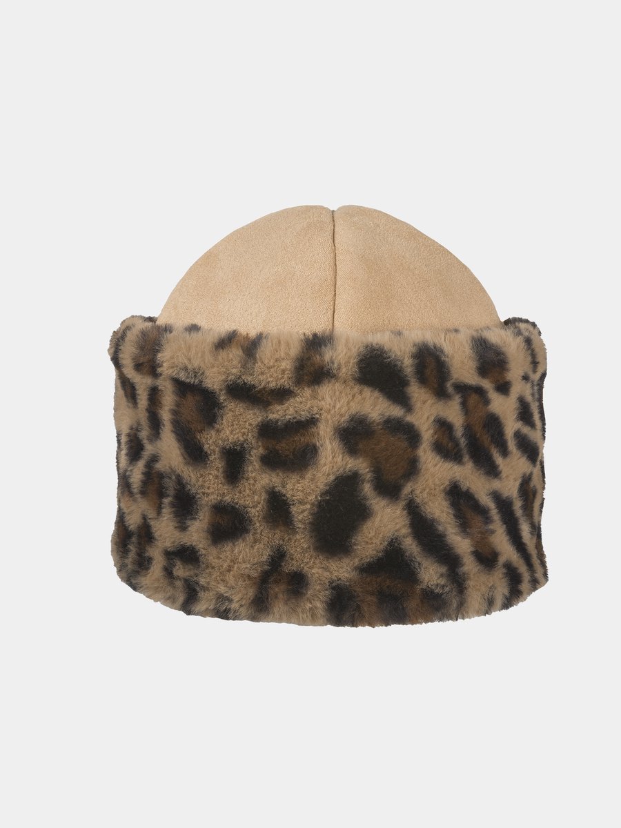 Elvira - Muts voor dames met luipaard patroon - Gekarameliseerd