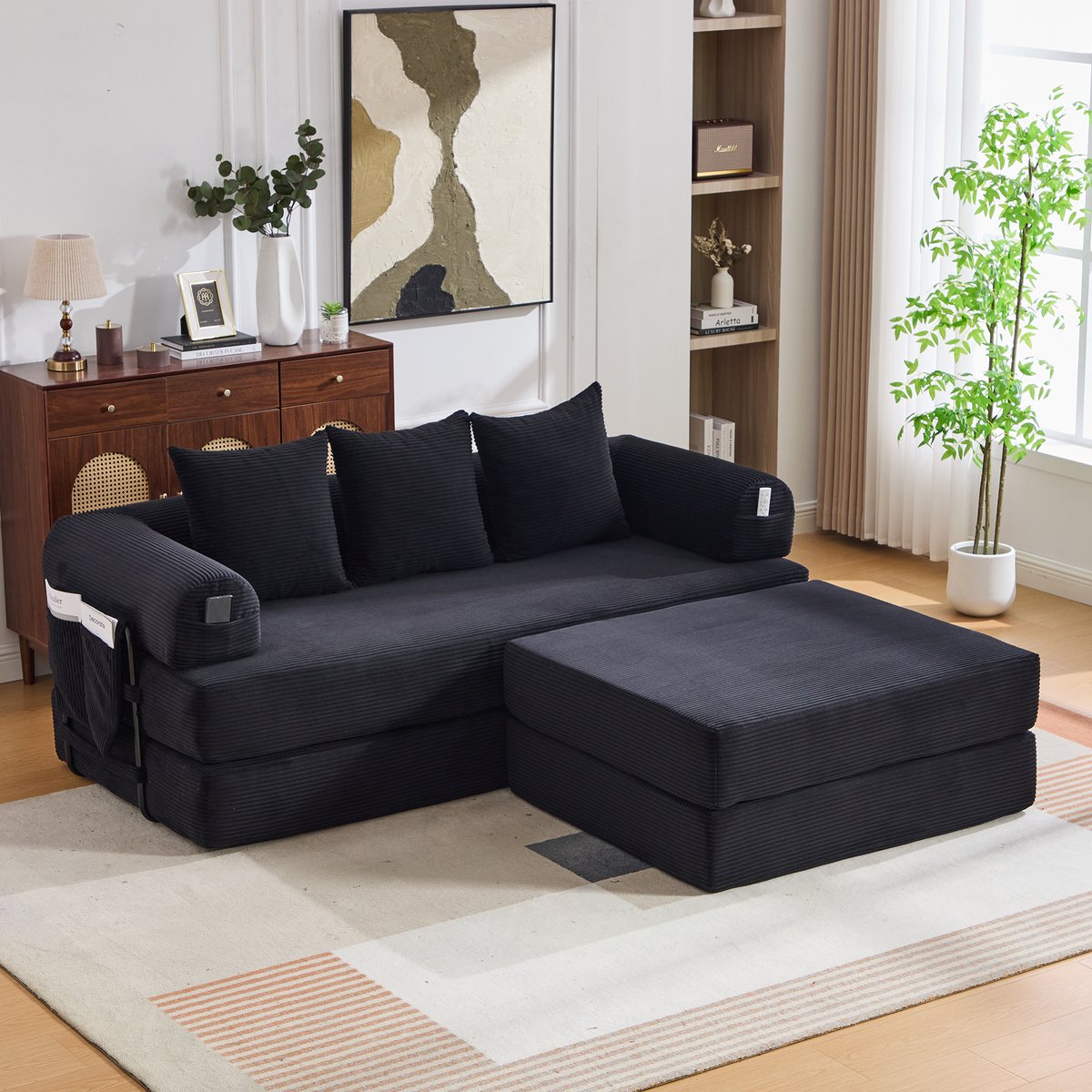 OKWISH Hoekbank 200 x 190 cm - Modulair Met Hocker En Opbergvak - Voor Woonkamer Of Studio