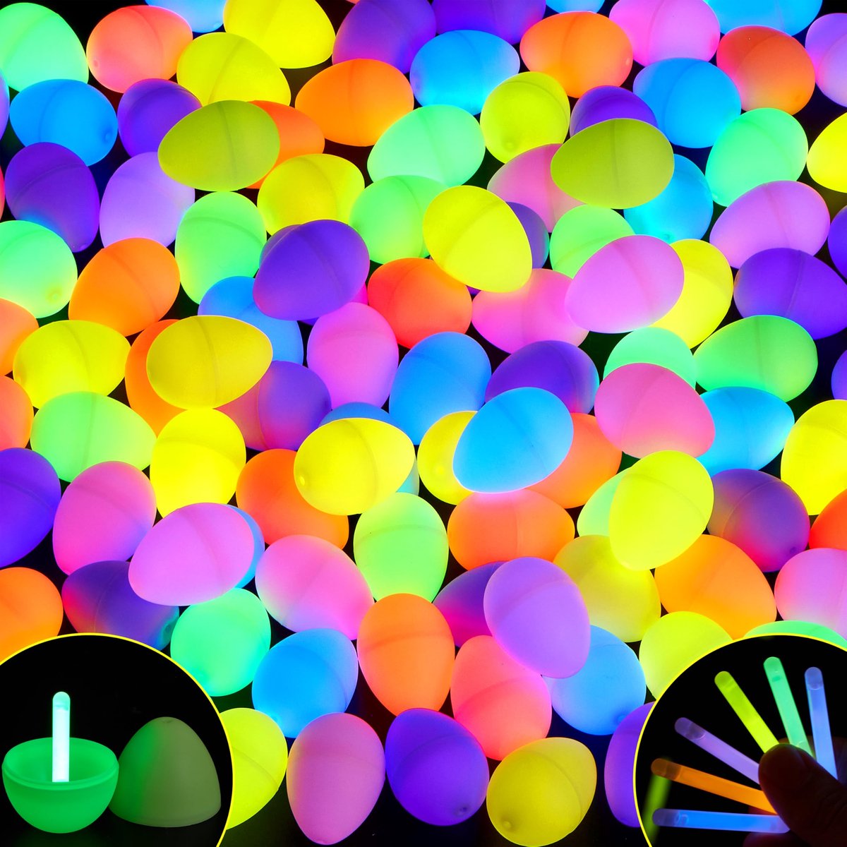 JOYIN 72 paaseieren met mini-glowsticks voor kinderen, die oplichten in het donker, feestartikelen, paaseieren, feestspelletjes, decoratieaccessoires.