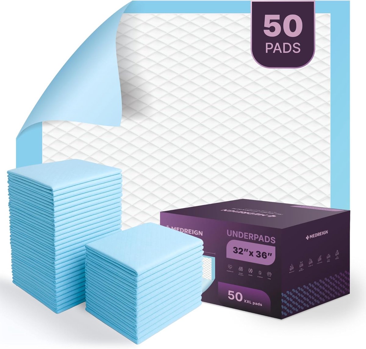 XXL Incontinentie Bedpads - Zachte Beschermers - Bed en Stoel - Drielaags Absorberend - 81 x 91 cm - Blauw