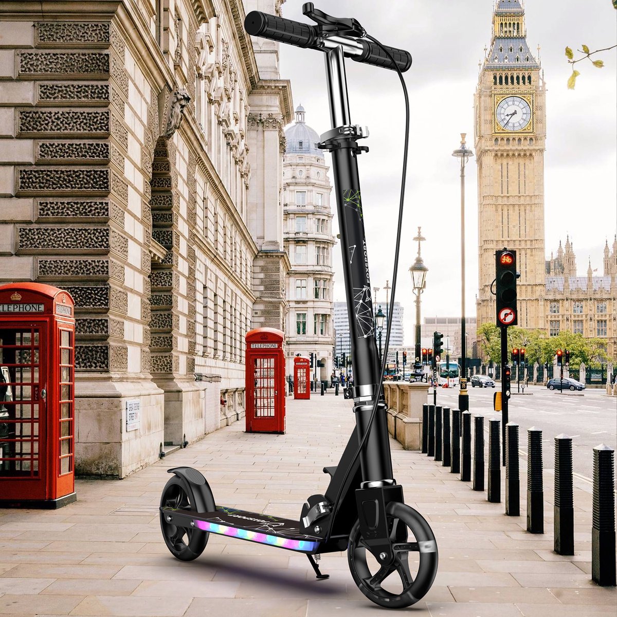 FOXSPORT Kinderstepjes - Kinderstep - Step - Kinderscooter - LED-verlichting in wielen & voetplateau - Draagkracht tot 100 kg - Kick Step - Voor Jongens en Meisjes - Vanaf 3-12 Jaar - Drie instelbare hoogte-opties - Zwart — afbeelding 4