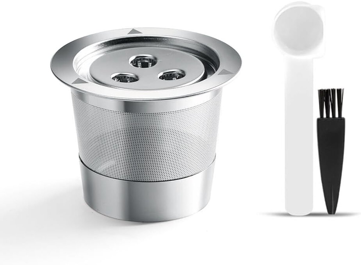 Cuhostki 1 Stuk - Koffiefilter - Roestvrijstaal UA2219 - Met Lepel En Borstel