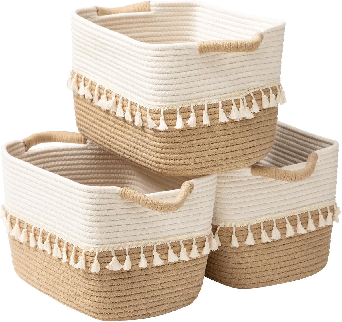 Opbergmanden Set - Decoratieve Manden - Ruimte Organiseren - Handgeweven Kwaliteit - 3 Delig - Natuurlijk